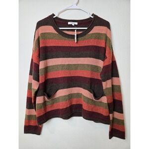 Madewell Sweater Size Large Womens Gray Walton Stripe Patch Pocket Pullover Knit